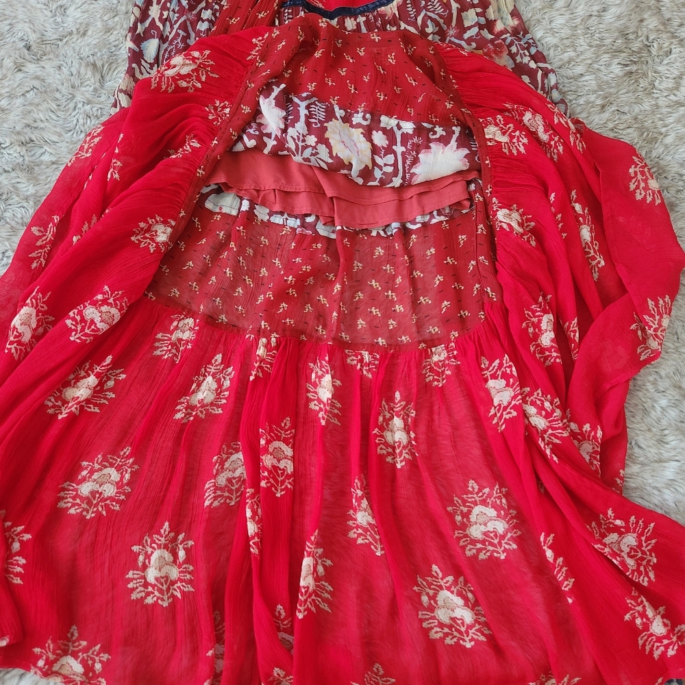 Free People Bali Laurel Maxi Dress Long Sleeve Cut-out Back Red Women's - Picture 9 of 15